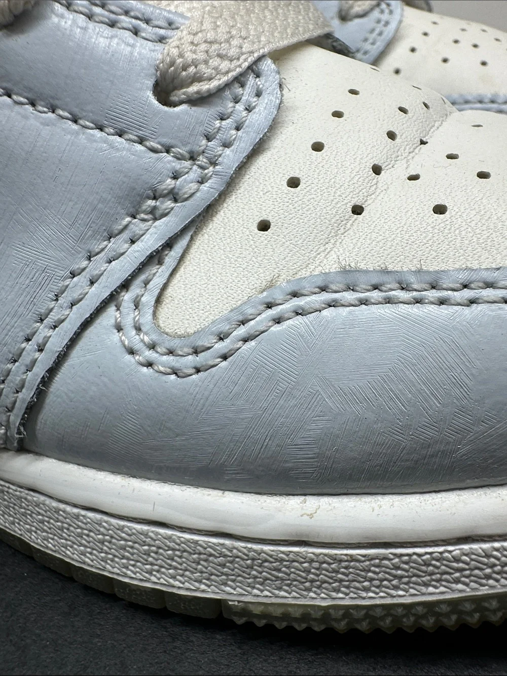 Air Jordan Kids Mid-Top Sneakers in White and Light Blue with Iridescent Swoosh